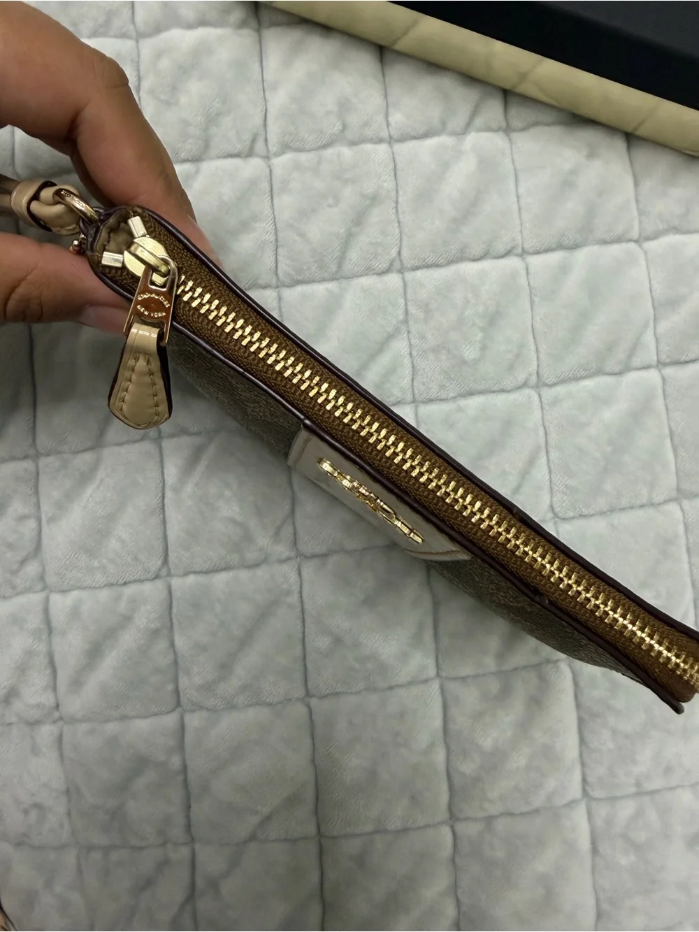 Coach Signature Wristlet with Patent Leather Trim